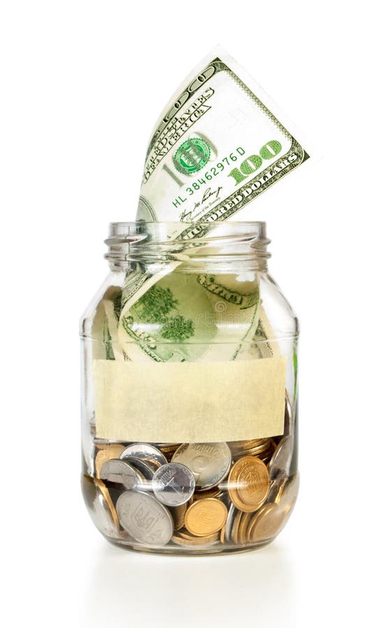 Glass Bank for Tips with Money and Put Dollars Stock Image - Image of ...