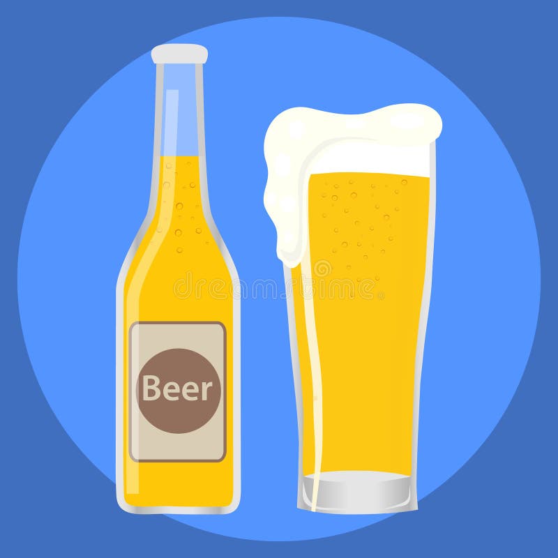 A Glass of Beer with a Bottle of Beer. Full Glass of Beer Stock