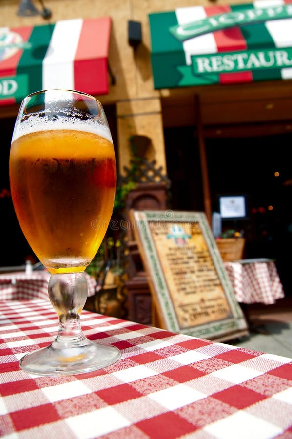 Glass of beer in Italian restarant