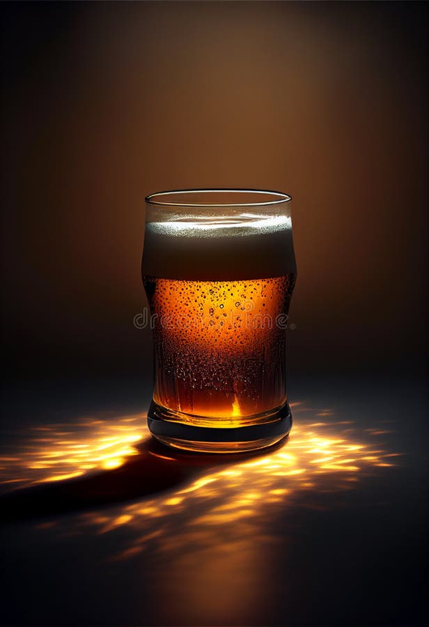 A Glass of Beer Lit by a Spotlight. AI Generated. Stock Illustration