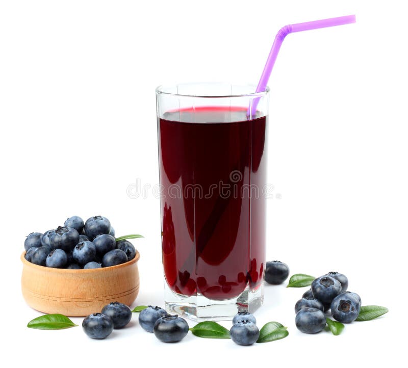 Glass of Blueberry Juice Isolated on White Background Stock Photo