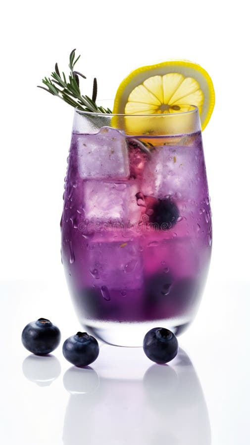 A Glass of Blueberry Lemonade with a Slice of Lemon. AI Generative