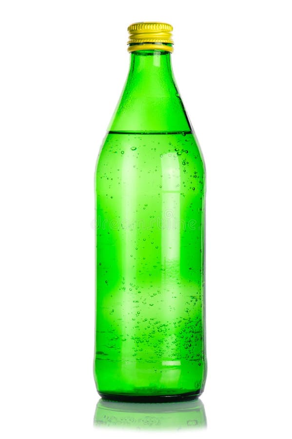 Glass bottle of iced mineral water