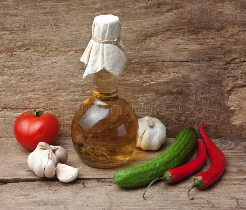 Glass Bottle with Spices and Vegetables Stock Image Image of kitchen