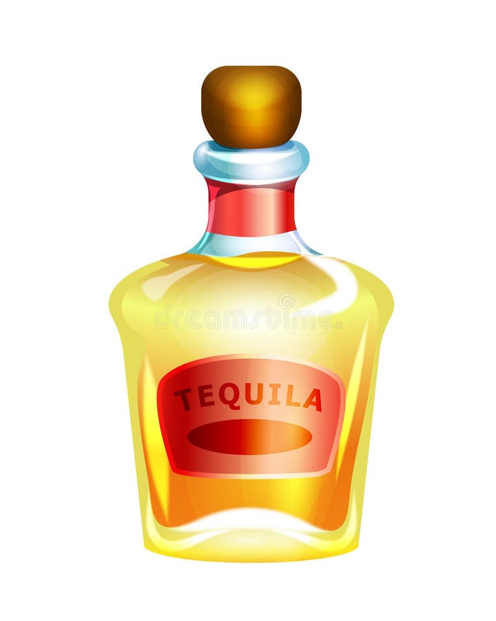 Glass Bottle of Tequila, Alcoholic Mexican Drink with Cap. Stock Vector ...