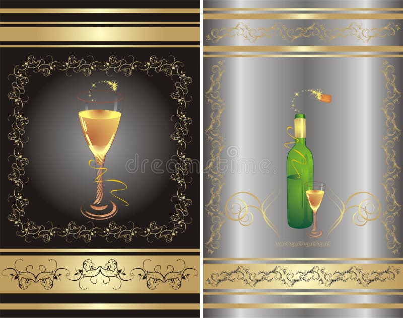 Glass and bottle. Two decorative backgrounds