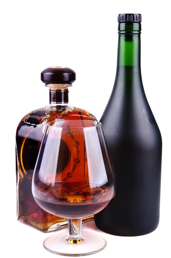 Cognac. Brandy Glass and Bottle. Clipping Path Stock Image Image of