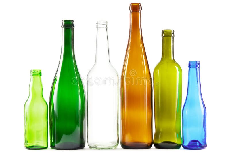 Glass bottles of mixed colors