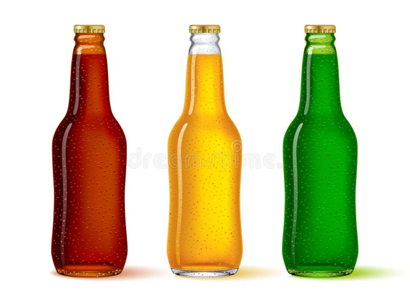 Sticle de sticlă cu diferite culori, cu berea pe vector illustration