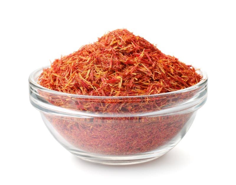 Glass bowl of saffron royalty free stock images