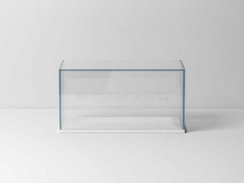 Blank white glass showcase cube mock up, isolated, 3d rendering