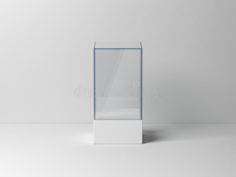 Download Glass Box Mockup With White Podium For Product Presentation Stock Illustration Illustration Of Cube Plastic 172592673