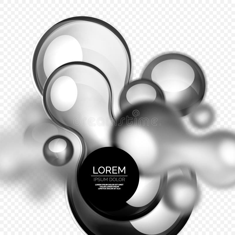 Glass bubbles on grey, modern techno liquid design