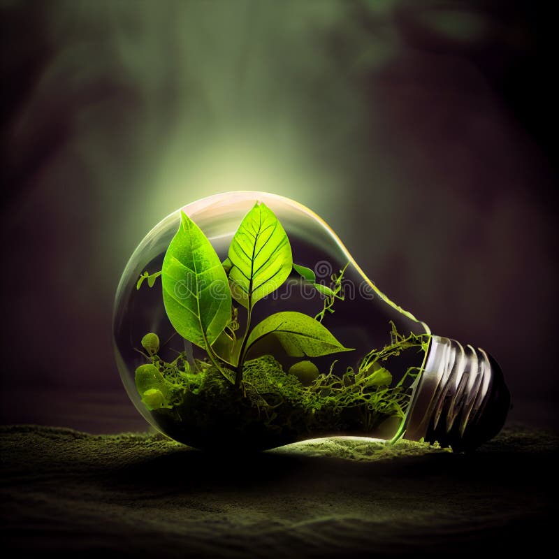 A Glass Bulb Inside Which a Sprout Grows. Ecological Concept Stock