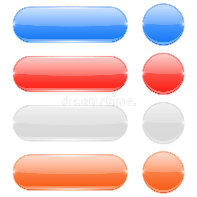 Glass buttons. Colored oval and round web icons vector illustration