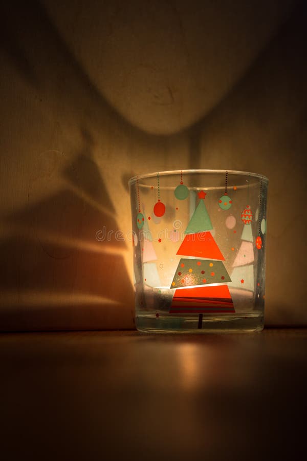 Glass Candle with Christmas Tree Stock Image Image of christmas