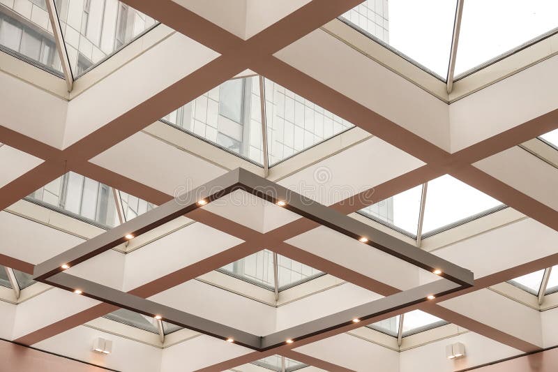 Glass Ceiling of the Hall with Illumination. Stock Photo Image of