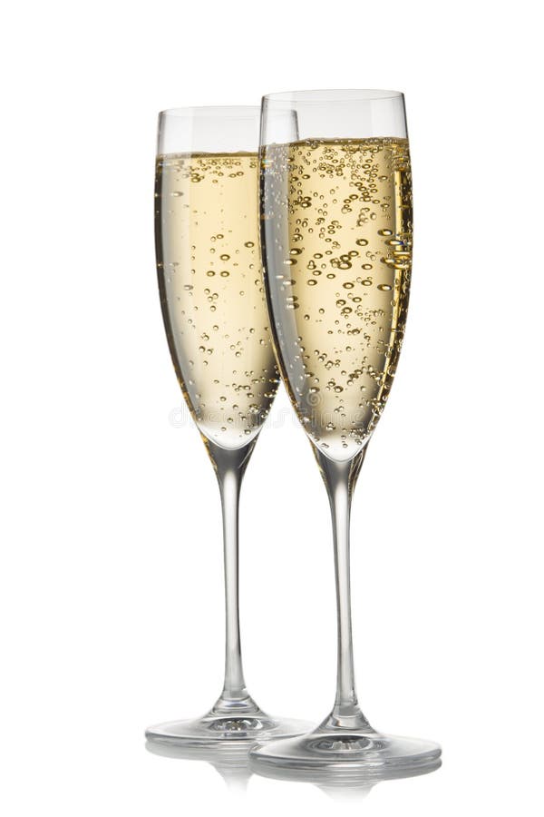 A Glass of Champagne, Isolated on a White Background. Stock Photo