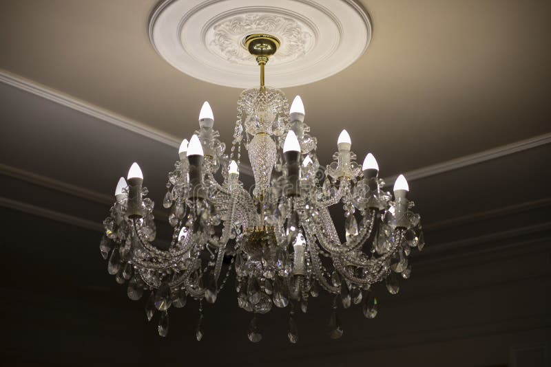 Glass Chandelier. Ceiling Light Source Stock Photo Image of warm