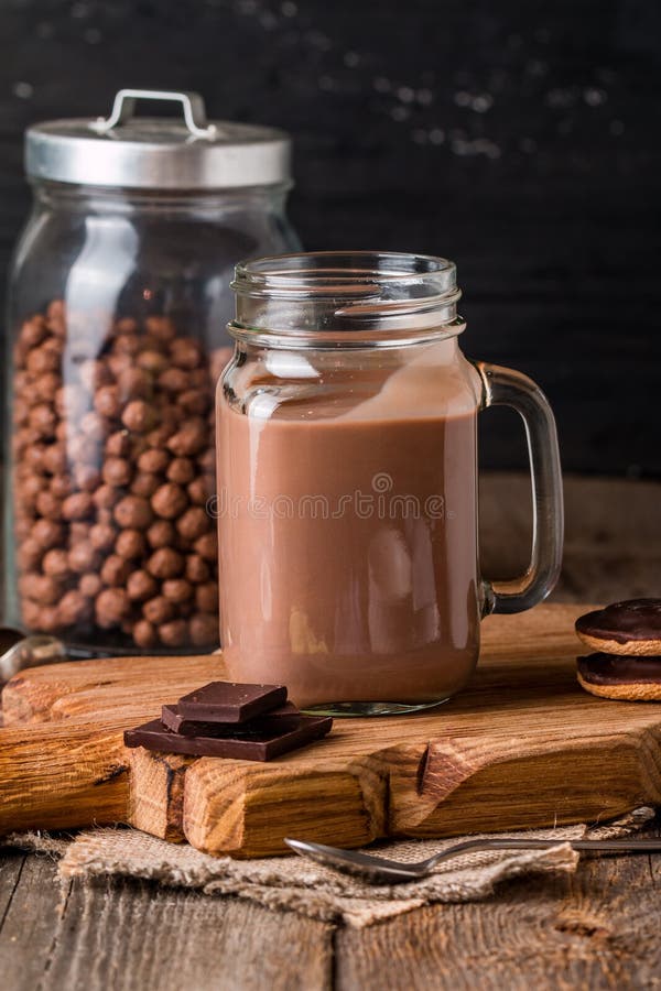 Glass of Chocolate Milkshake for Breakfast Stock Photo Image of white