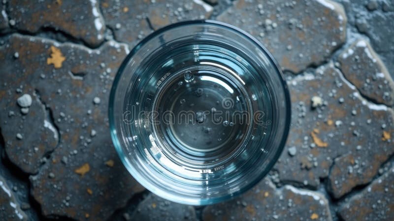 Glass of clear water on cracked earth viewed from above vector illustration