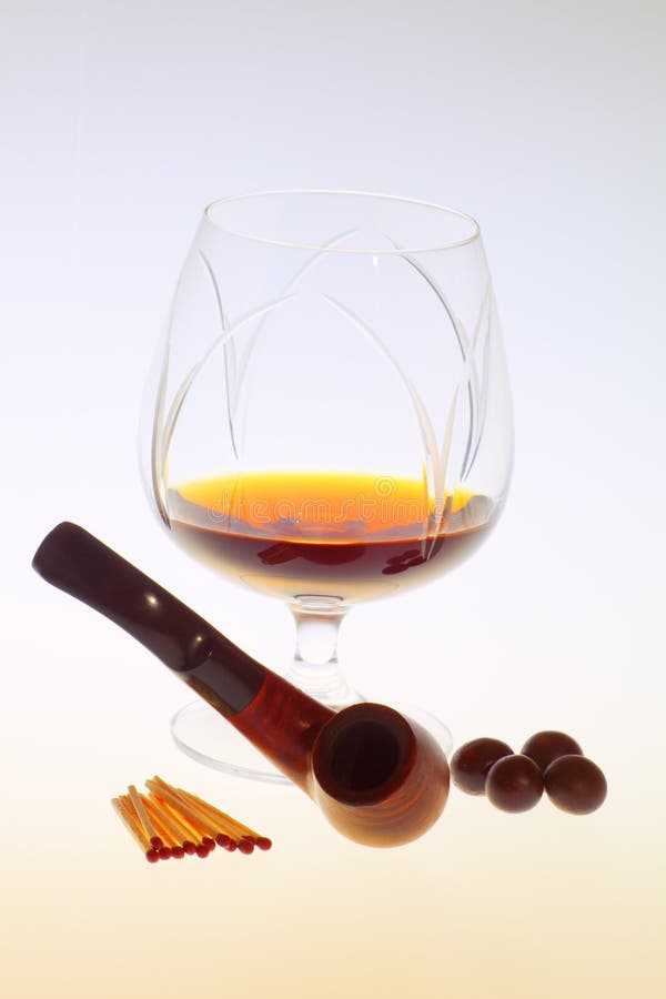 Glass of Cognac with a Pipe Stock Photo Image of black, addict 47962468