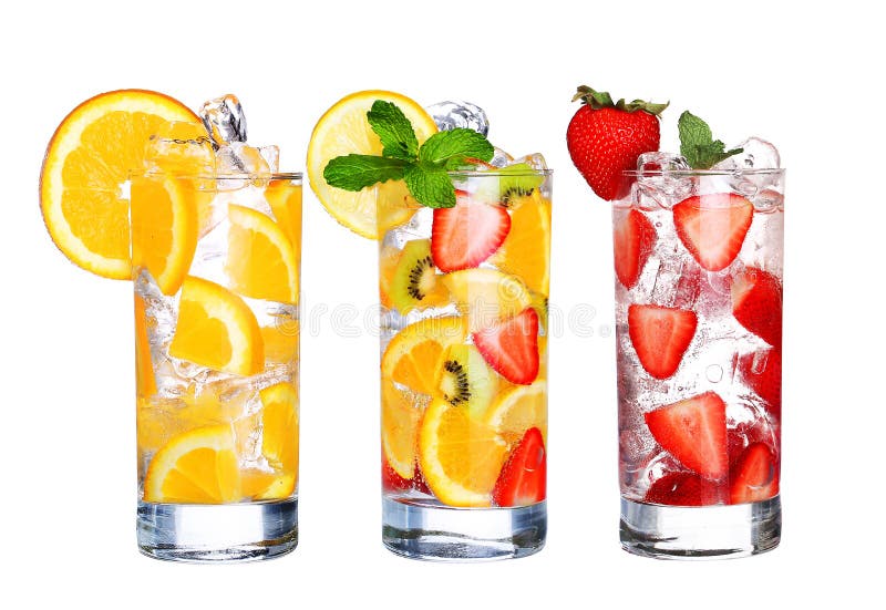 Glass Of Cold fruit Drinks collection isolated on white