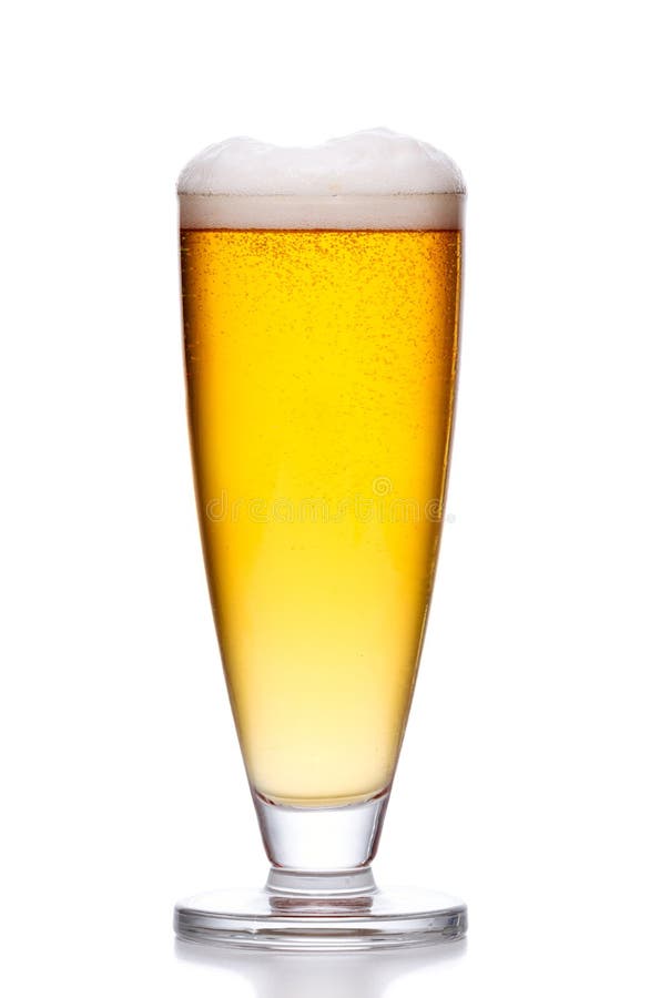 Glass of cold light beer with foam on white stock photography