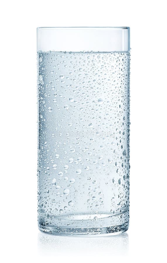 Glass of cold still water with drops stock image