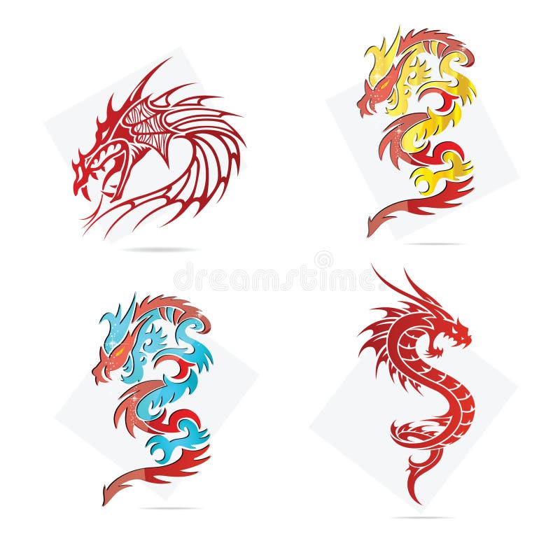 Glass creative elegance dragons symbols set