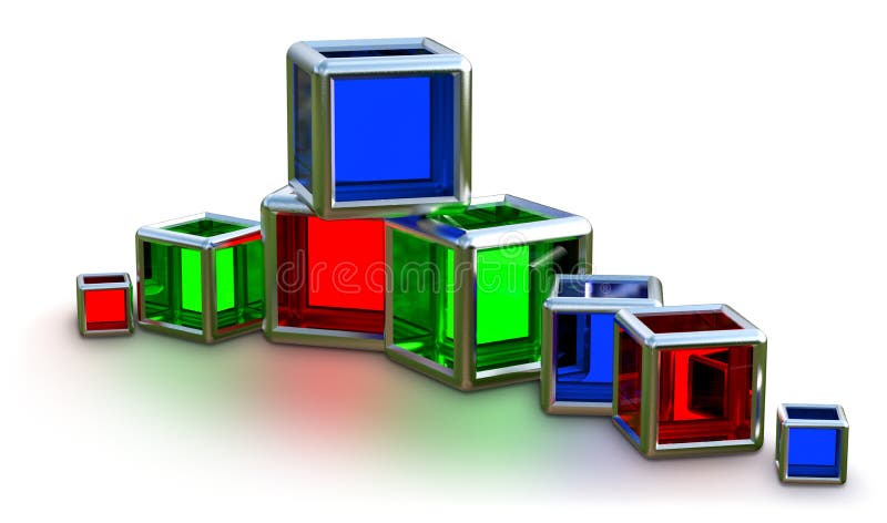 Glass cubes in a metal frame royalty free illustration