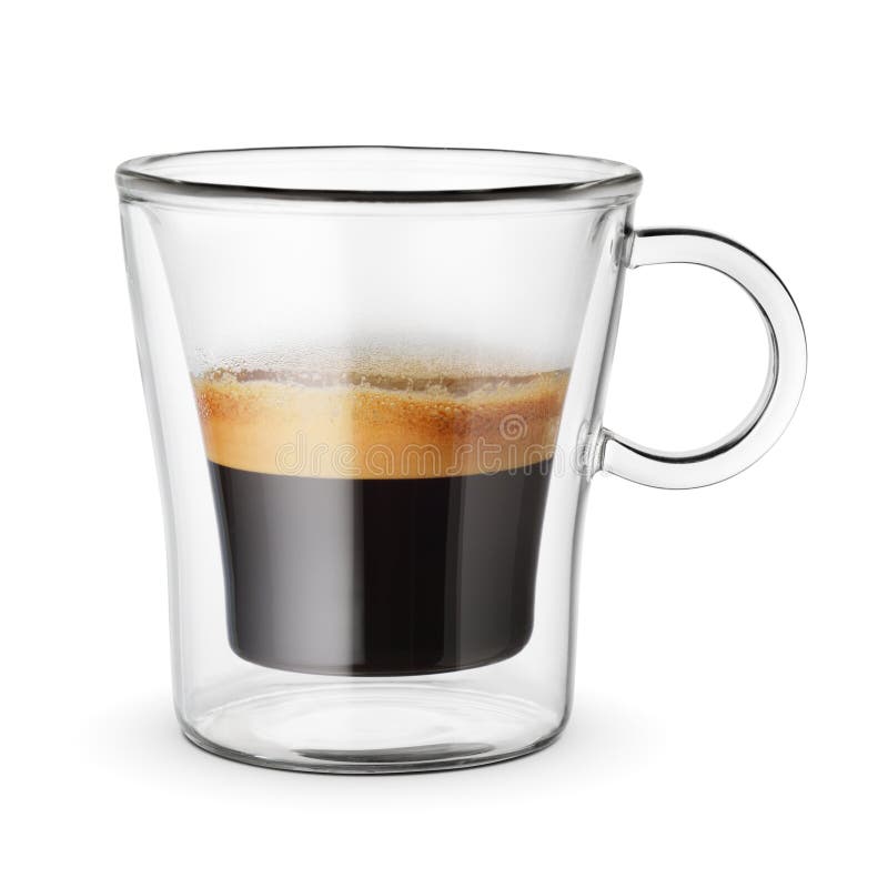 Glass cup of espresso coffee isolated on white