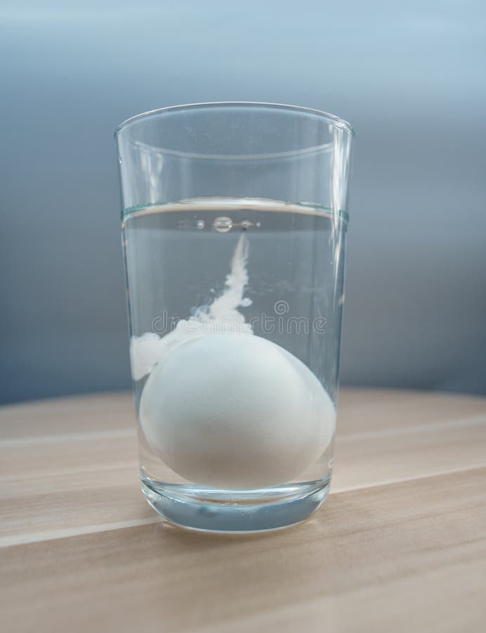 Glass Cup with Mineral Water and an Egg Inside. the Egg is Dipped