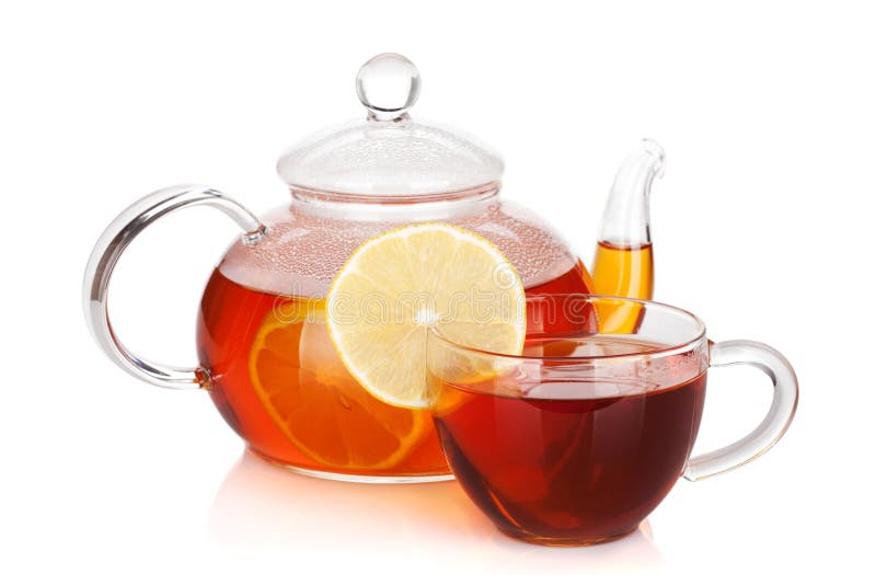 Glass Teapot And Cup Of Black Tea With Lemon Slice Stock Image Image