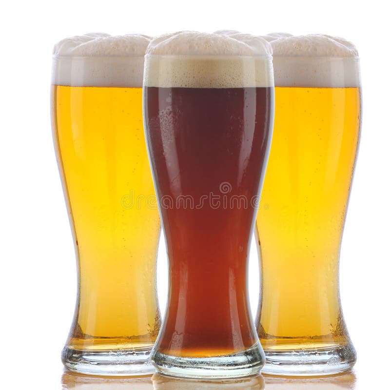Glass of Dark Ale and Two Pale Ales Stock Photo Image of drink