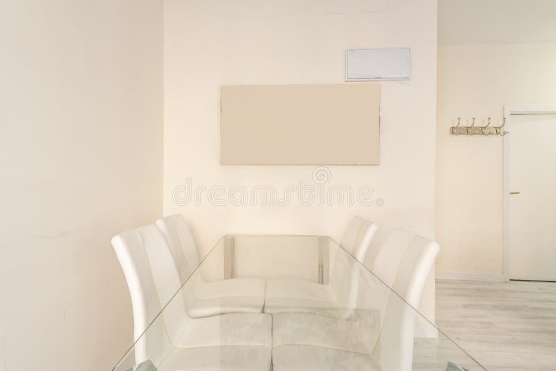 Glass Dining Table with White Leather Stock Image Image of indoors