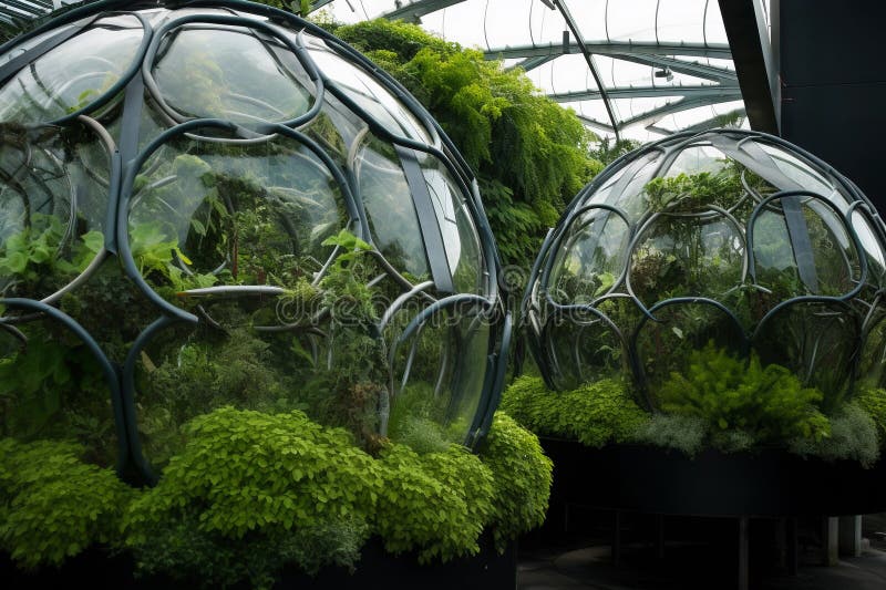 A Glass Dome with Plants Inside of it AI Generation Stock Illustration