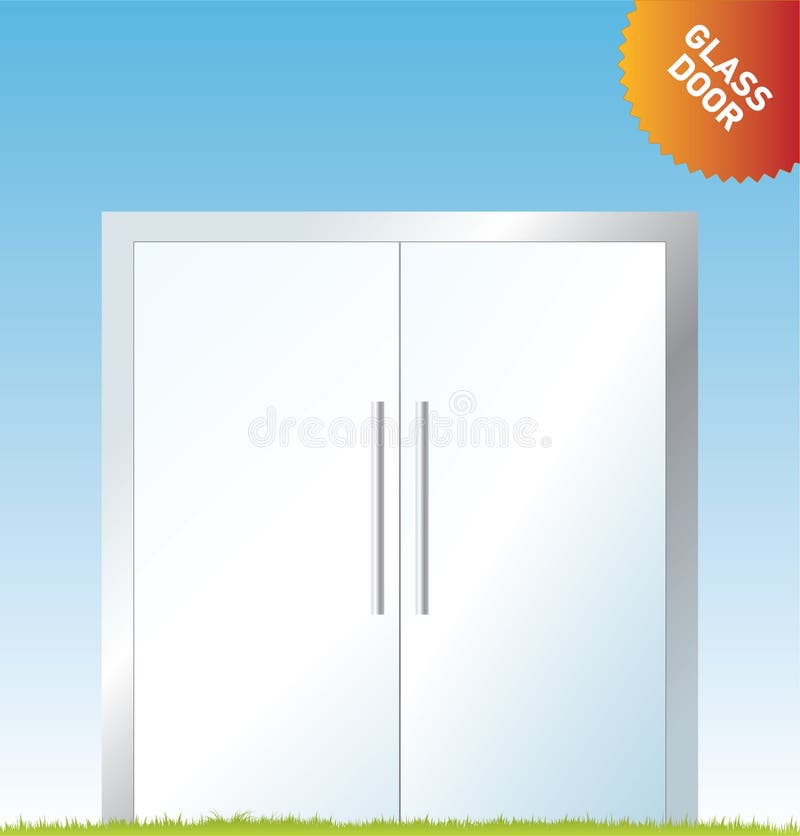 Glass door with chrome silver handles set Stock Vector by