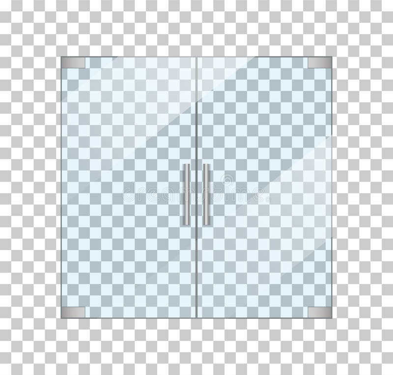 Glass door in office. Entrance isolated on transparent background. Front window with handle in mall. Clear glass in store. Mockup