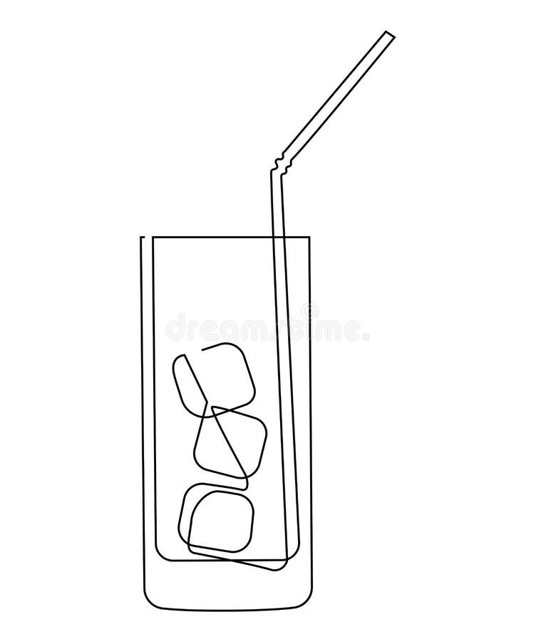 Glass. Drink with Ice. Continuous Line Drawing Stock Vector