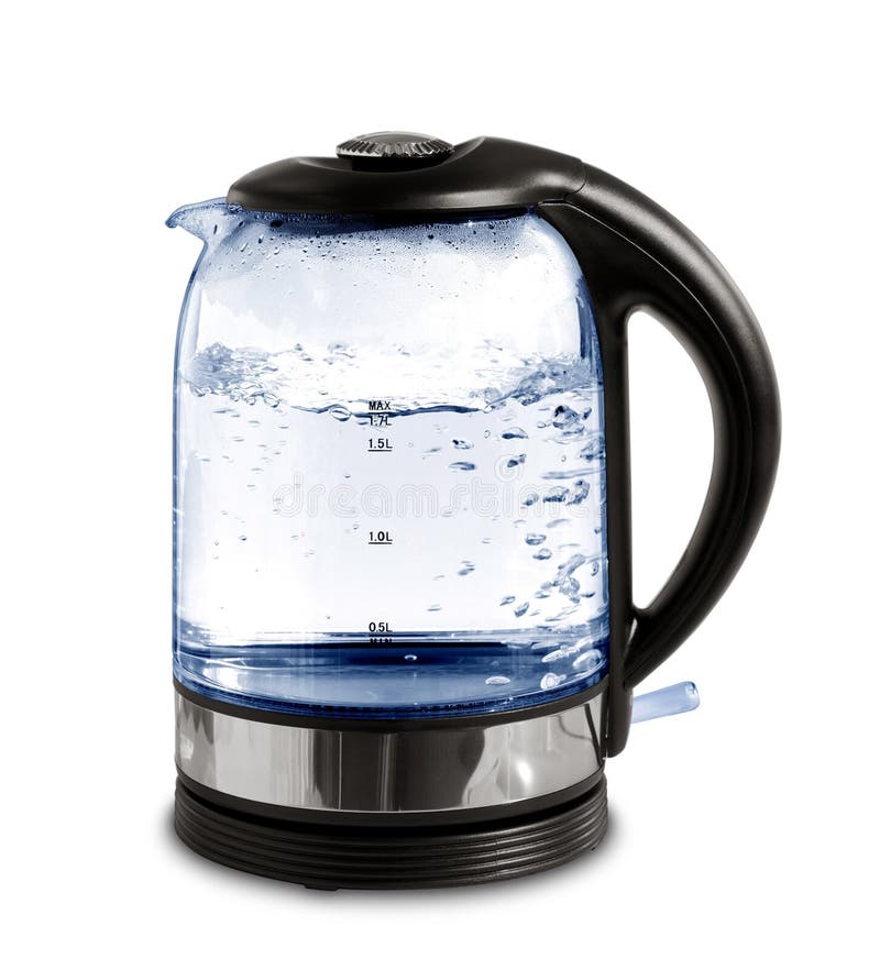 Glass electric kettle with boiling water