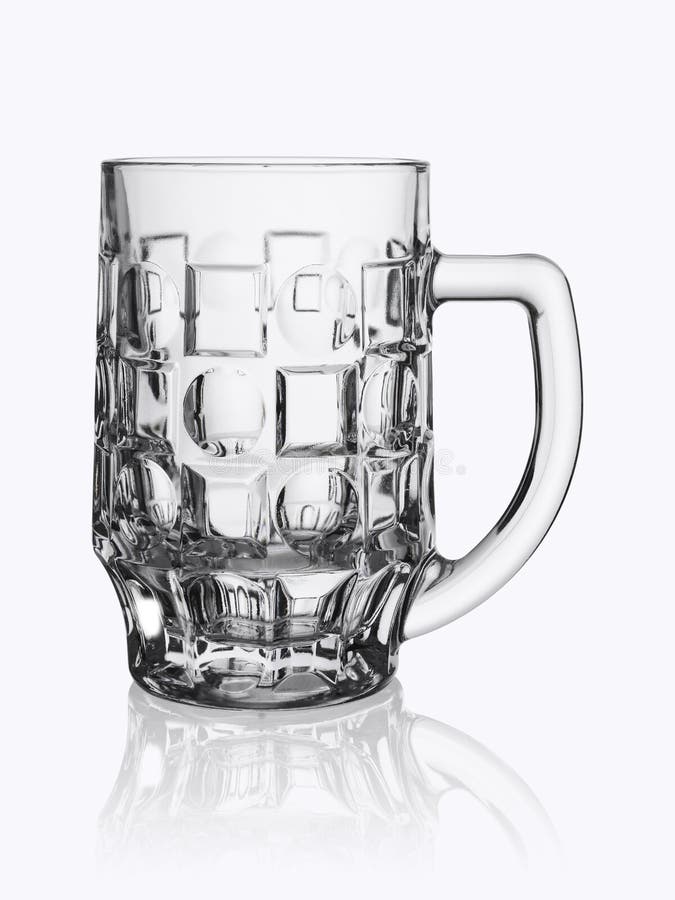 Glass empty mug for beer with the handle, reflection. On a white background royalty free stock image Glass empty mug for beer with the handle, reflection. On a white background royalty free stock image