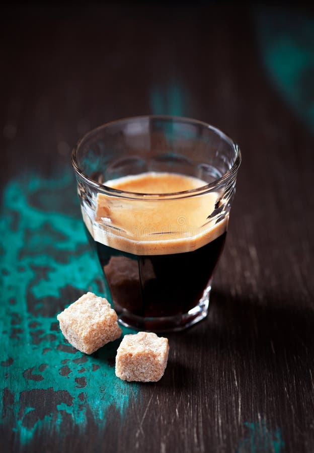 Glass of Espresso and Brown Sugar Stock Image Image of wooden