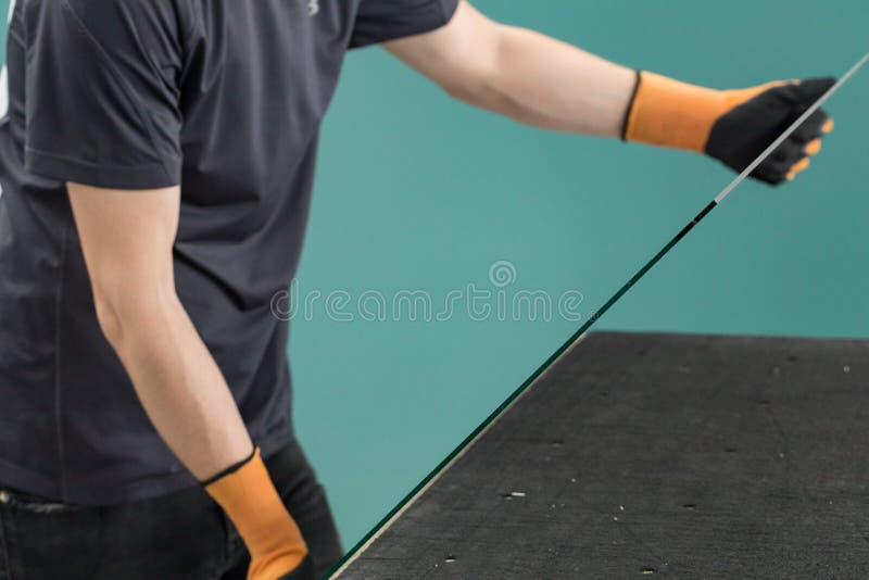 Glass Factory, Worker Carrying Glass Panes Stock Image Image of