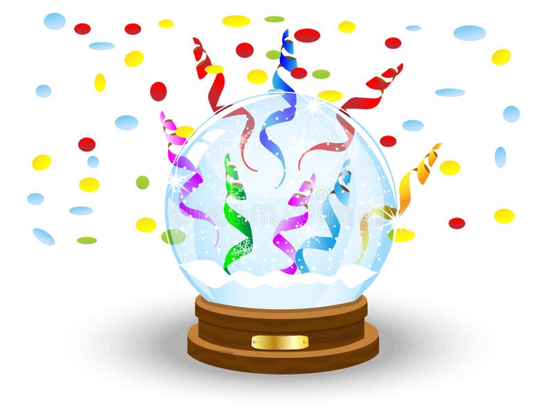 Glass Festive Ball and Serpentine with a Confetti Stock Vector