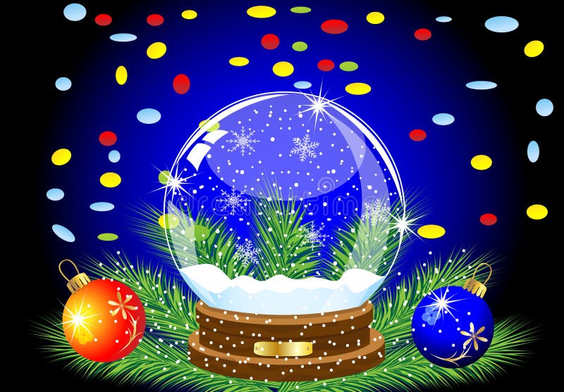 Glass Festive Ball, Two Marbles and Varicoloured Confettis Stock Vector