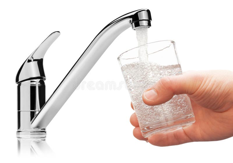 Glass filled with drinking water from tap.