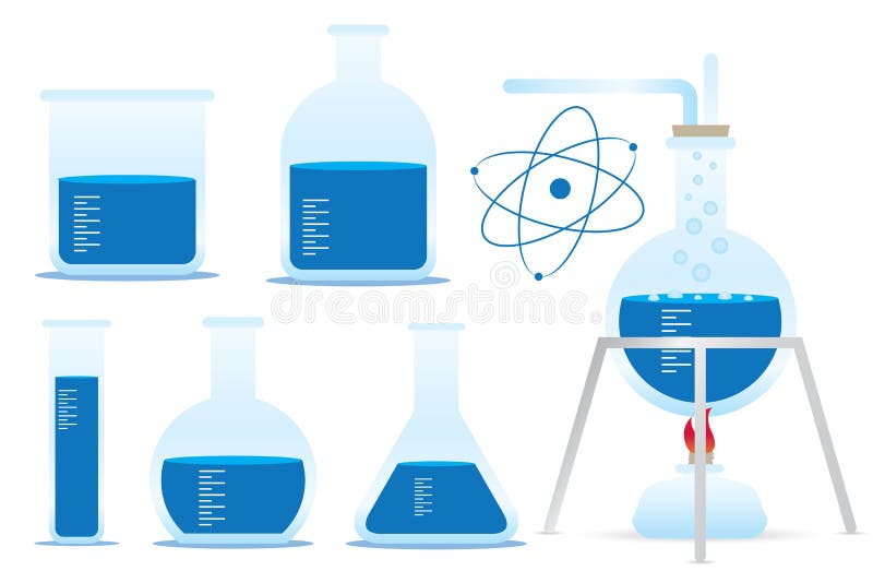 Combined Structure of Chemical Instruments and Flasks Stock Vector