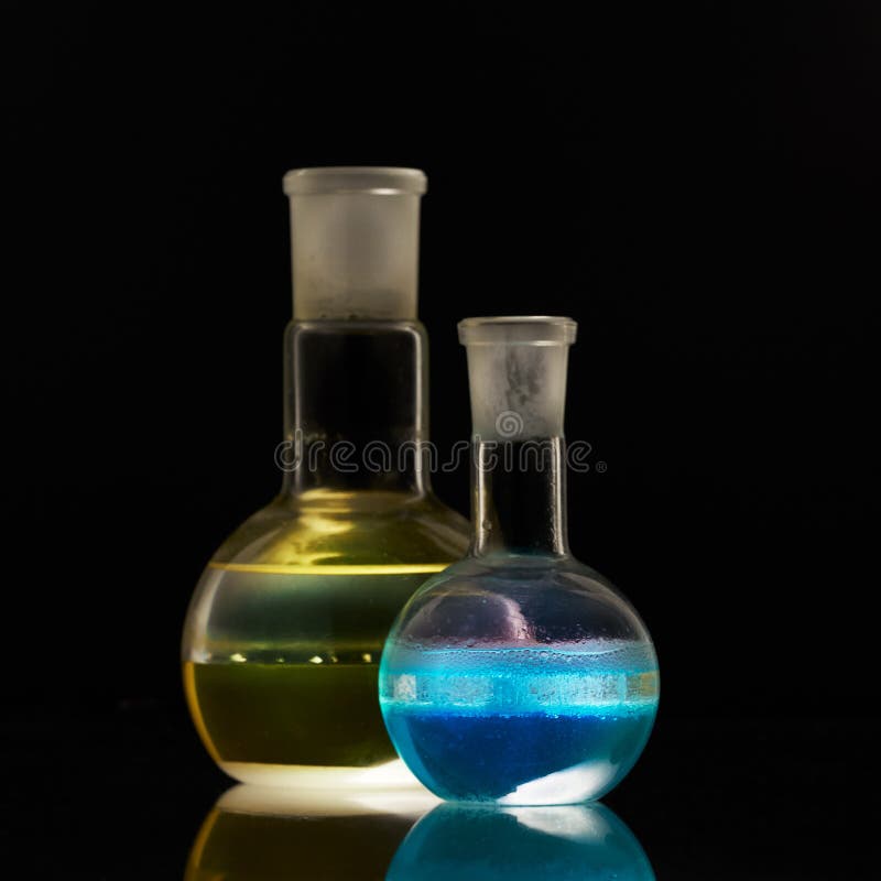Glass Flasks with a Chemical. Stock Image Image of attachment, acid