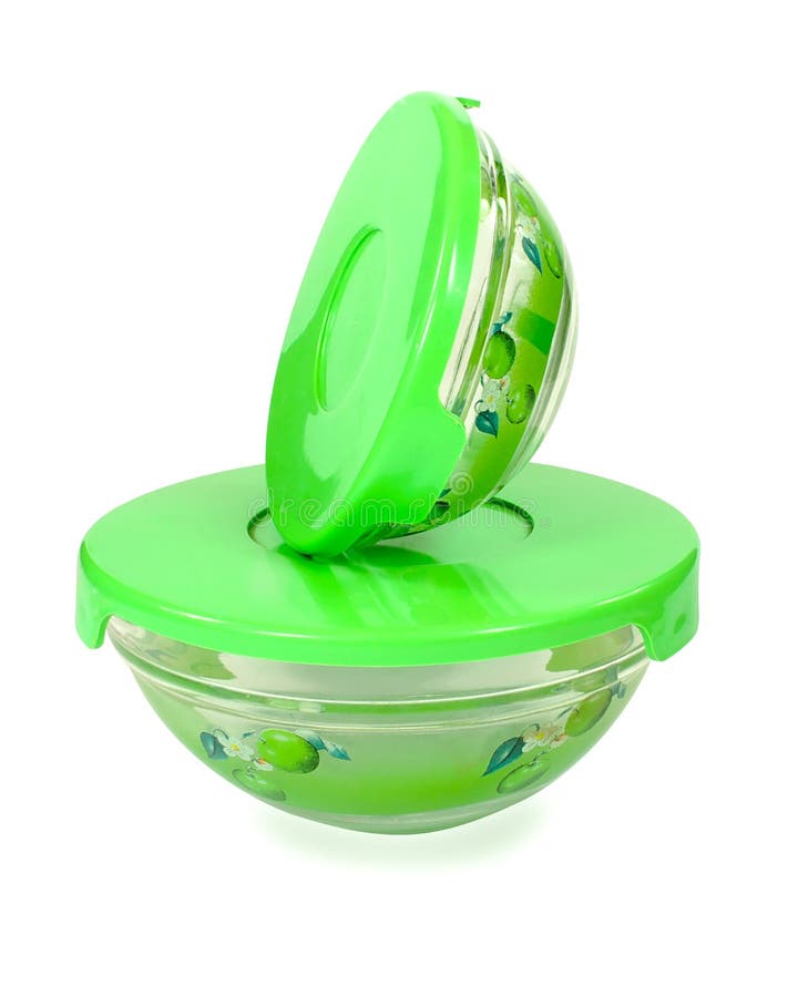 Glass food container with plastic lids royalty free stock photography